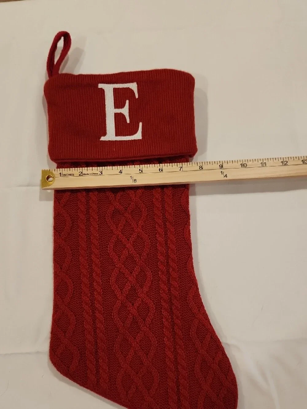 Red Knit stocking with Monogram E
